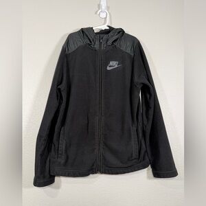 Nike Kids Full-Zip Fleece Jacket Weather Resistant Hood Black Warm Coat Boy L